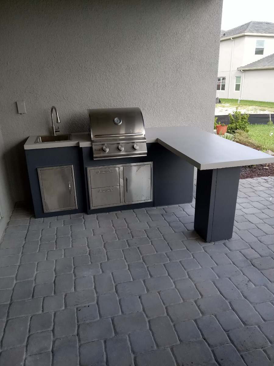 Straight-run concrete outdoor kitchen
